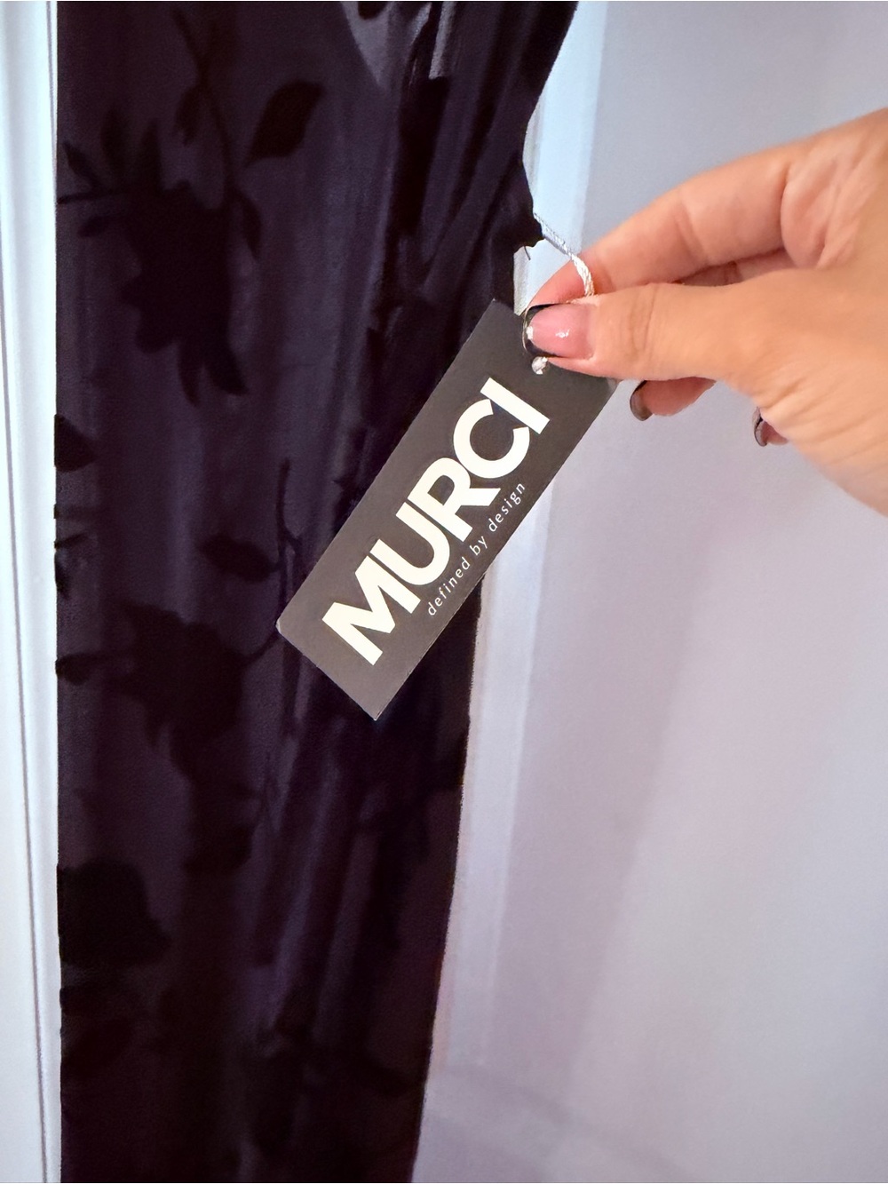 Murci Black Velvet Floral dress with slit